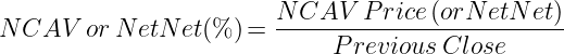 NCAV or Net-Net(%) = NCAV Price (Net-Net) ÷ Previous Close