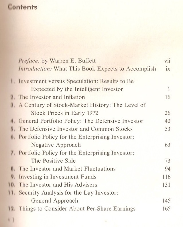 The Intelligent Investor - Chapter List 1973