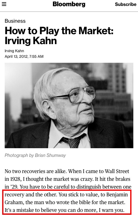 Irving Kahn, Bloomberg Business: How to Play the Market