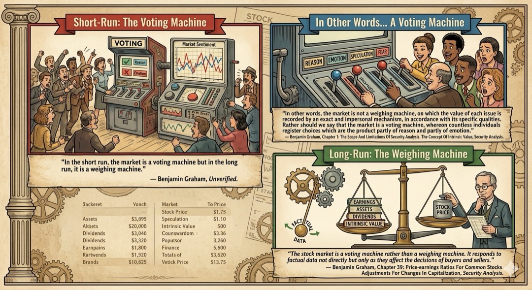 The stock market is a voting machine rather than a weighing machine.