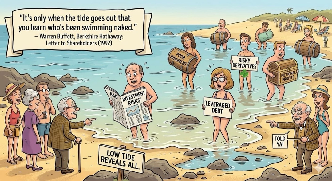 It's only when the tide goes out that you learn who's been swimming naked.