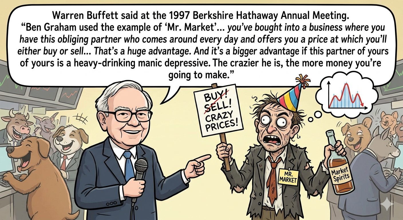Mr. Market shows up every day to either buy from you or sell to you.